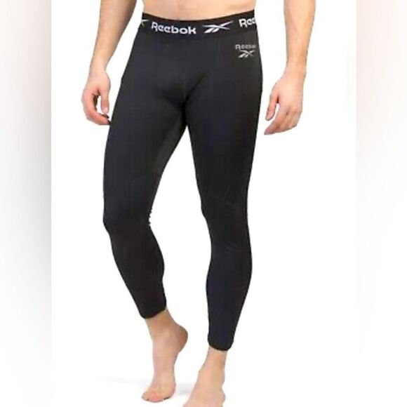 Reebok Men’s Compression Play Dry Pants. Black / Blue Trim . Men’s M - Picture 7 of 7